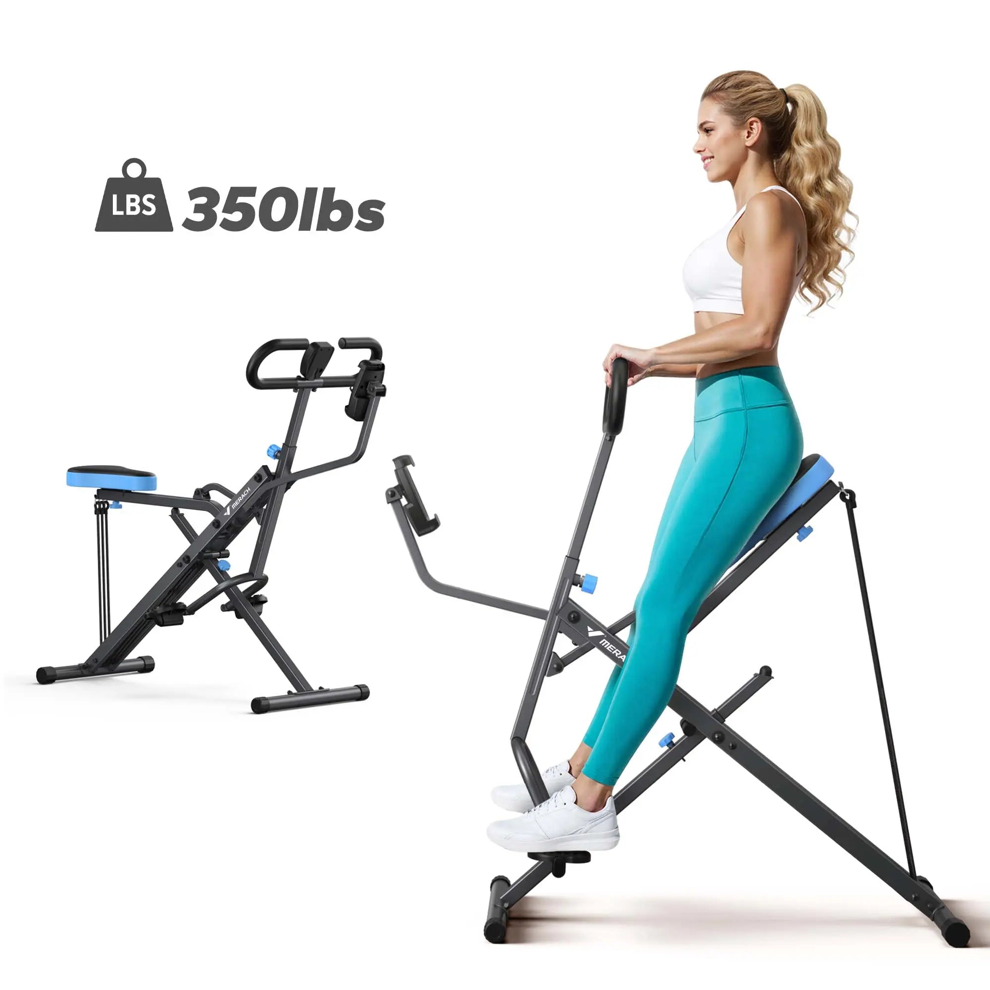 2-in-1 Squat Rowing Machine, 350LBS Foldable Leg & Glute Trainer with LCD Monitor