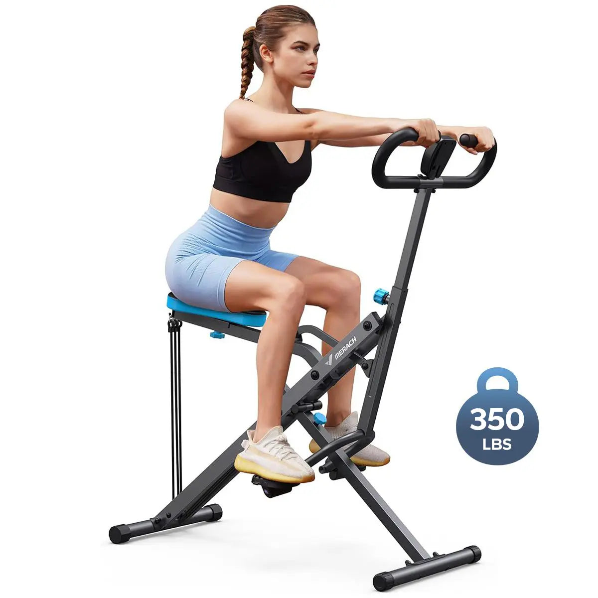 2-in-1 Squat Rowing Machine, 350LBS Foldable Leg & Glute Trainer with LCD Monitor