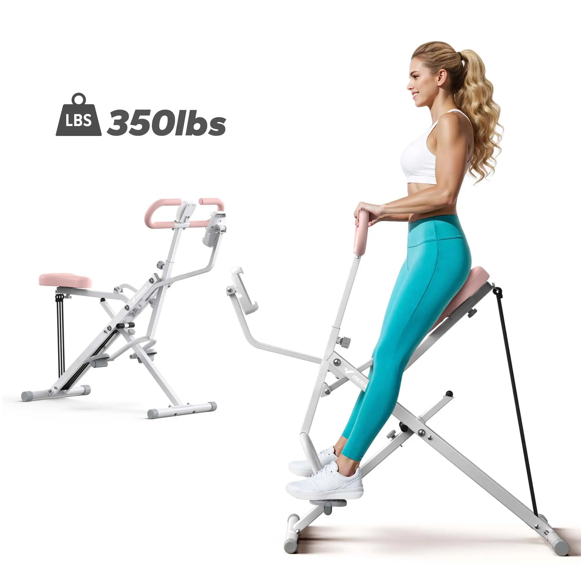 2-in-1 Squat Rowing Machine, 350LBS Foldable Leg & Glute Trainer with LCD Monitor