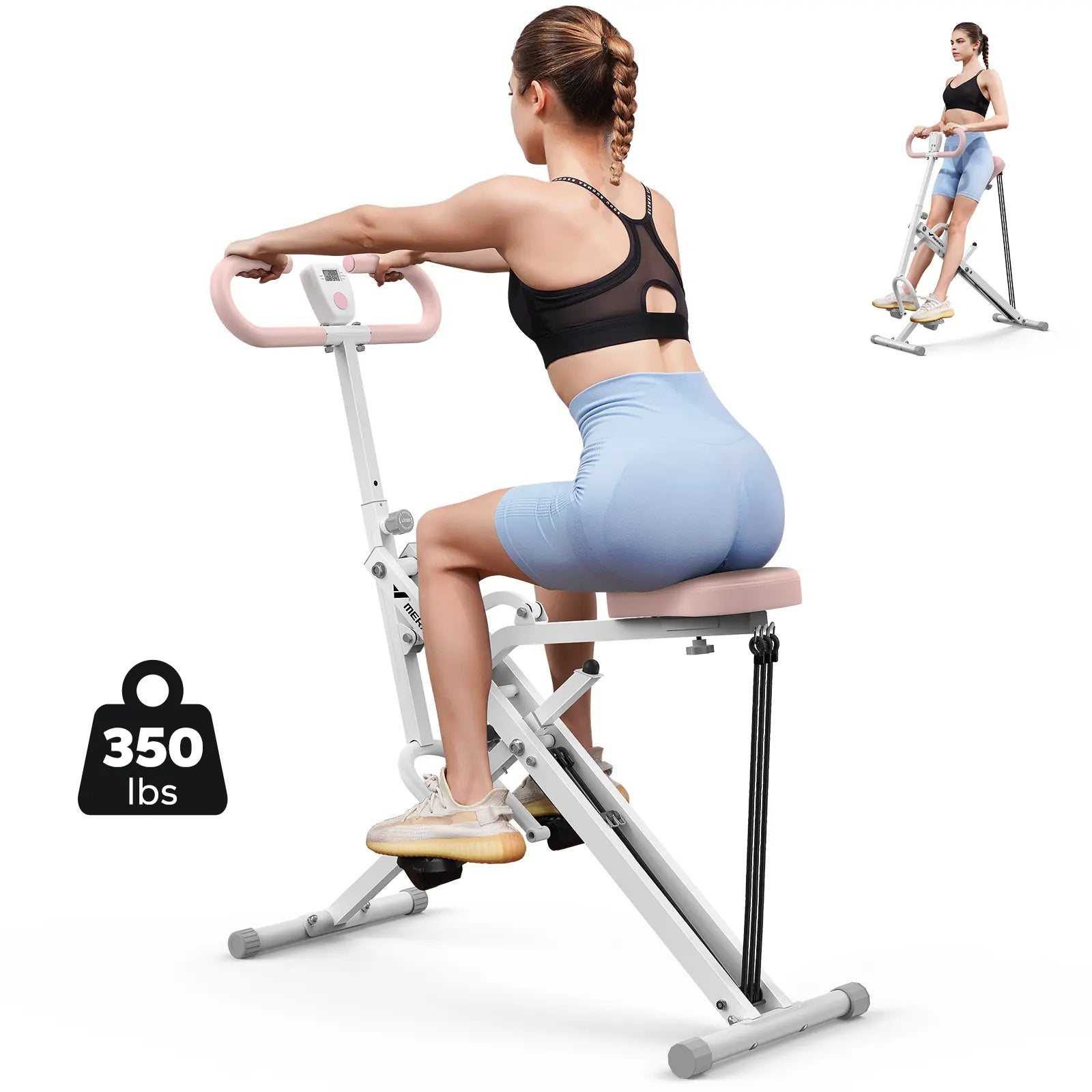 2-in-1 Squat Rowing Machine, 350LBS Foldable Leg & Glute Trainer with LCD Monitor